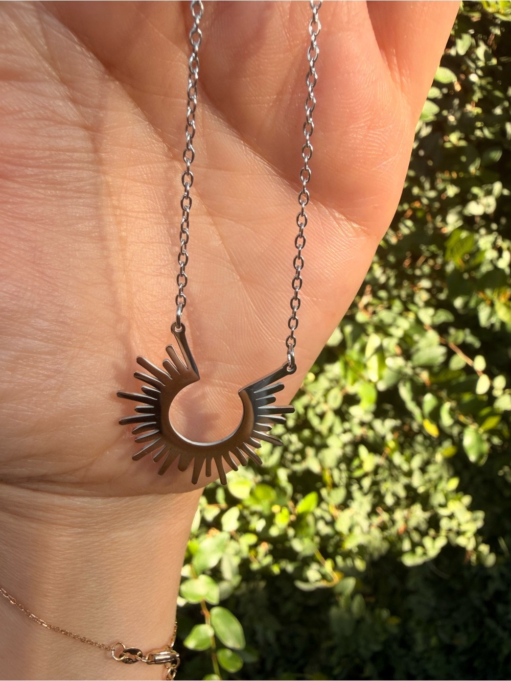Sterling Silver Sunburst Pendant Necklace - Stainless Steel - Picture 7 of 8